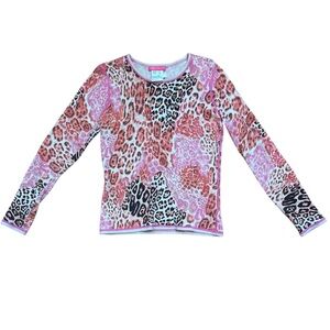 Y2K Apriori Pink Leopard Print Long Sleeve Knit Top Size:Medium